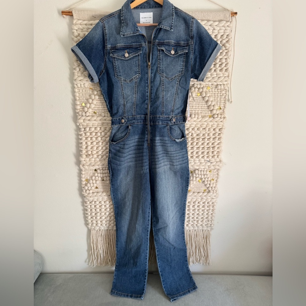 Celebrity Pink Blue Denim Women's Overalls / Denim Boilersuit Size L